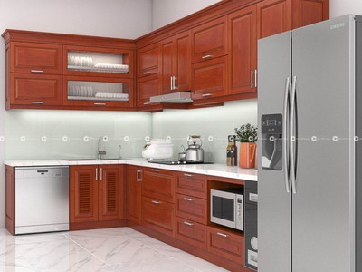 Tủ Bếp Gỗ Xoan Đào Thiết Kế Chữ L Tối Giản Hiện Đại 1