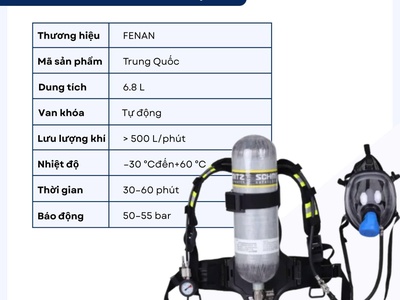 ECO3D cung cấp Thiết bị trợ thở SCBA FENAN 6.8 L chính hãng, kèm giấy chứng nhận CO-CQ 0