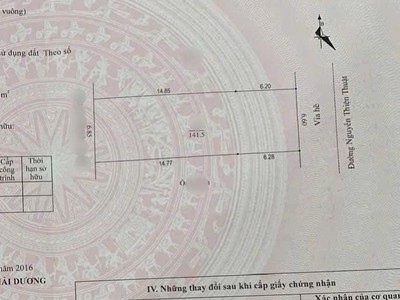 Bán lô đất mặt phố Nguyễn Thiện Thuật, phường Trần Hưng Đạo, TP HD, 141.5m2, mt 6.6m 4