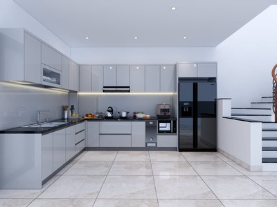 Tủ Bếp Nhựa Picomat Phủ Acrylic Bóng Gương Màu Xám 2