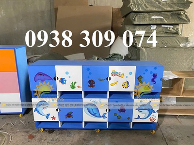 Tủ cặp mầm non, tủ gỗ cặp dép mầm non, tủ đựng balo mầm non 3