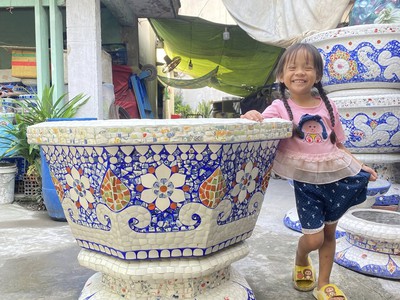 Chậu hoa chậu cảnh chậu hoa dán miễng , ghép sành sứ chậu to 5