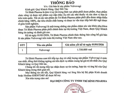 Thông báo công bố giá bán lẻ sản phẩm Vulvovagi chính thức năm 2026 0