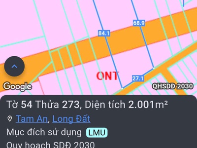 Chủ bán 3000mv 300 thổ cư , 2 mặt tiền trước sau  khu dân cư tam an hcm 3