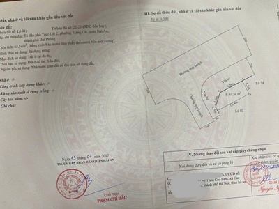 Bán đất lô góc mặt đường 26m TĐC Tràng Cát dt 65,84m2 giá 4 Tỷ200tr có fix cho khách thiện trí. 0