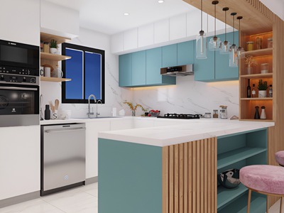 Tủ Bếp Chữ U Nhựa Picomat Cánh Phủ Acrylic An Cường 2