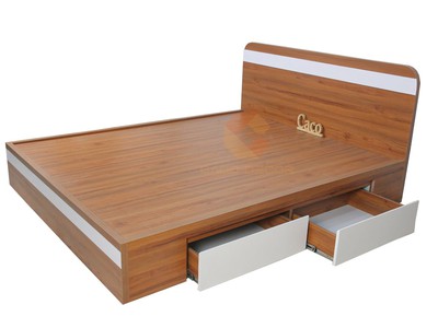 Giường Ngủ Gỗ MDF Melamine Màu Óc Chó Bo Góc Cao Cấp 1