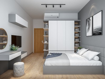 Bộ Combo Giường Tủ Phòng Ngủ Gỗ MDF Phối Trắng Xám Cực Xinh 1