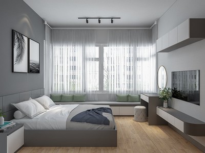 Bộ Combo Giường Tủ Phòng Ngủ Gỗ MDF Phối Trắng Xám Cực Xinh 2