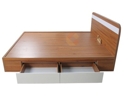 Giường Ngủ Gỗ MDF Melamine Màu Óc Chó Bo Góc Cao Cấp 2