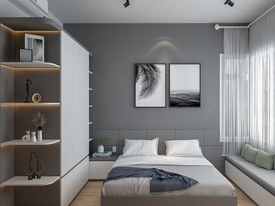 Bộ Combo Giường Tủ Phòng Ngủ Gỗ MDF Phối Trắng Xám Cực Xinh 0