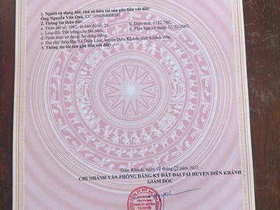 Bán đất vườn, diên lâm, diên khánh, mt tỉnh lộ 8, 1232m2, giá dưới 2 tỷ 2