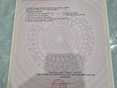 Bán đất diên an, diên khánh, 98,9m2, giá dưới 2 tỷ, đường ô tô, tây trứ trạch 1