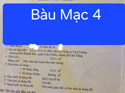 Bán đất đường bàu mạc 4 - gần biển thoáng mát-dtđ: 125m2  5x25 m 2