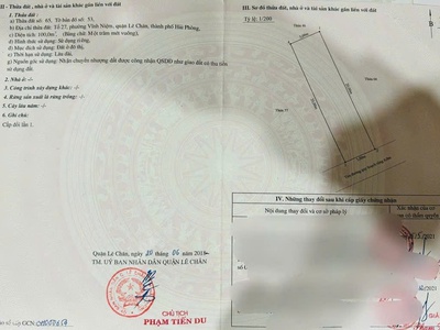 Bán đất khu 4 vĩnh niệm - sát cạnh vinhome, 100m - đông nam - giá 75 tr/m 3