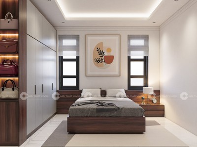 Combo Giường Tủ Gỗ Công Nghiệp MDF Màu Nâu Vân Gỗ 1