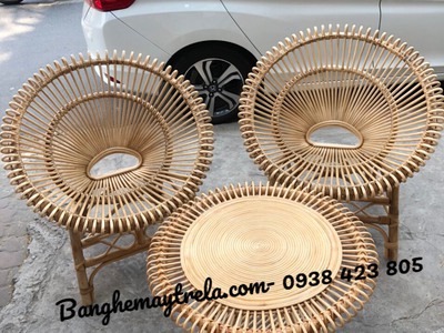 Bàn ghế mây bông sen 3