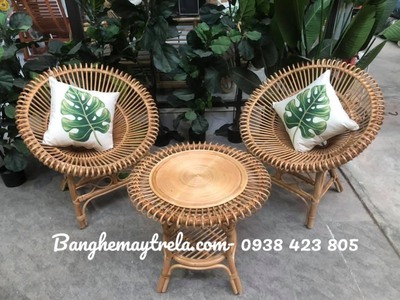 Bàn ghế mây bông sen 4