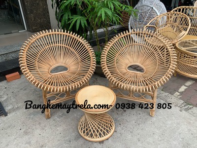 Bàn ghế mây bông sen 0