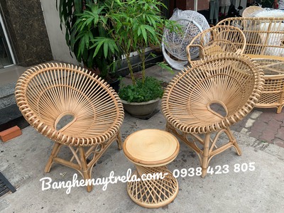 Bàn ghế mây bông sen 1