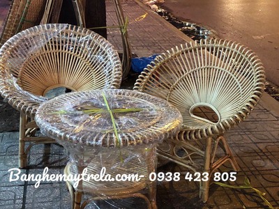 Bàn ghế mây bông sen 6