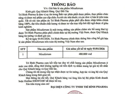 Thông báo giá bán chính thức Mixaferrum năm 2026 0