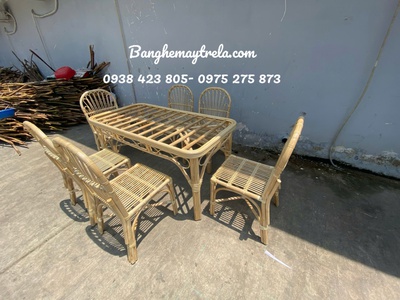 Bàn ghế ăn mây tre 5