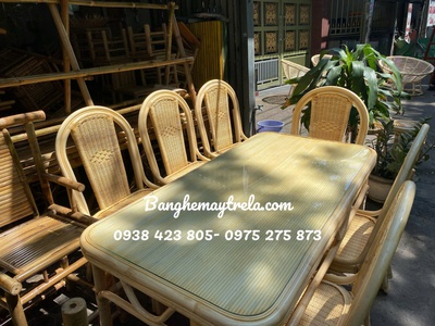 Bàn ghế ăn mây tre 6