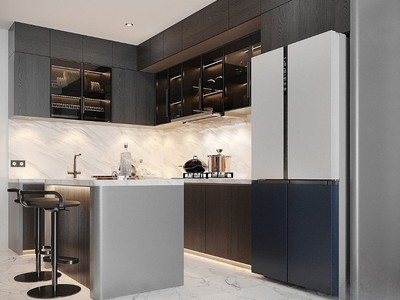 Tủ Bếp Gỗ Công Nghiệp Chữ L Phủ Sơn Đen Ấn Tượng 0