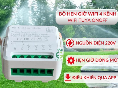 Bộ Điều Khiển Wifi 4 Cổng Tuya dùng để điều khiển bật/tắt 4 thiết bị điện từ xa qua app điện thoại. 1