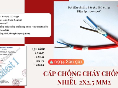 Cáp tín hiệu chống cháy chống nhiễu 2x2.5mm  hiện có sẵn tại Hà Nội, Bắc Ninh, Bắc Giang, 1