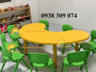 Bàn mầm non chân gập,bàn ghế mầm non, bàn bán nguyệt mầm non 4