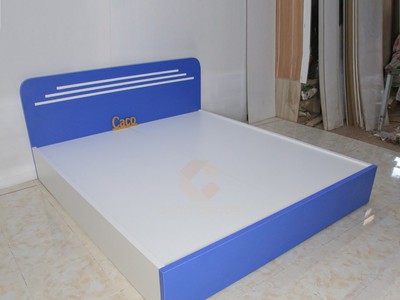Giường Ngủ Gỗ MDF Melamine Màu Trắng Phối Xanh Bo Góc Cao Cấp 2