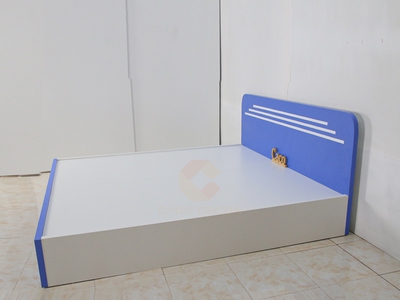 Giường Ngủ Gỗ MDF Melamine Màu Trắng Phối Xanh Bo Góc Cao Cấp 1