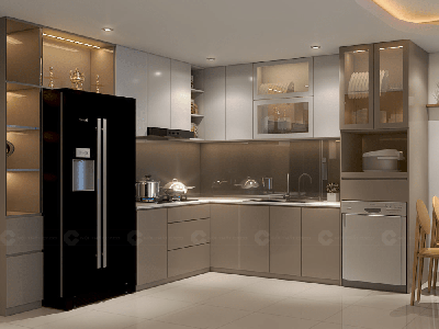 Tủ Bếp MDF An Cường Phủ Melamine Có Khoang Tủ Lạnh 0