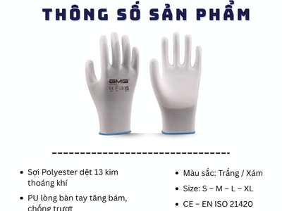 Găng Tay Nhúng Keo Lòng Bàn Tay 13 Kim Polyester PU1101 - Bảo Vệ Tay Khi Làm Việc 0