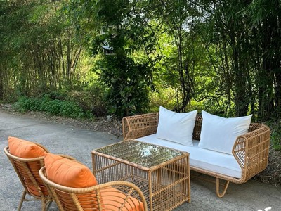 Bàn ghế sofa mây nhựa phòng khách 0