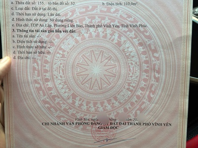 Bán đất tại Liên Bảo, Vĩnh yên, Vĩnh Phúc. DT 110m2 giá chỉ 6 tỷ 0