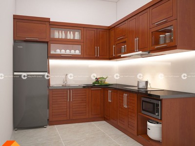 Tủ Bếp Gỗ Xoan Đào Chữ L Tiện Nghi, Sang Trọng 0