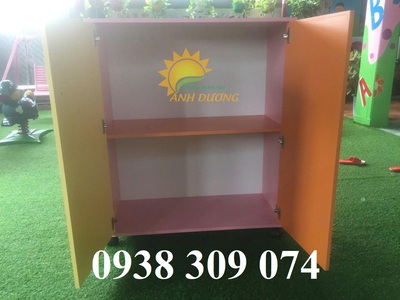 Tủ chăn gối mầm non bằng gỗ, tủ đựng chăn gối trẻ em MDF 2