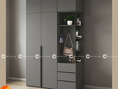 Tủ Quần Áo TAM055 Màu Xám Ghi Tích Hợp Kệ Đa Năng 0