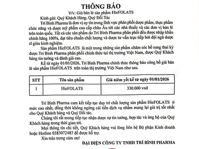 Thông báo giá bán chính thức sản phẩm HieFOLATS năm 2026 0