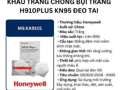 Khẩu Trang H910Plus KN95 Đeo Tai Lọc Bụi Mịn Hiệu Quả Trong Môi Trường Ô Nhiễm 0