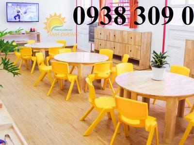 Bàn gỗ mầm non, ghế gỗ mầm non, bàn gỗ vòng cung bệt mầm non 1
