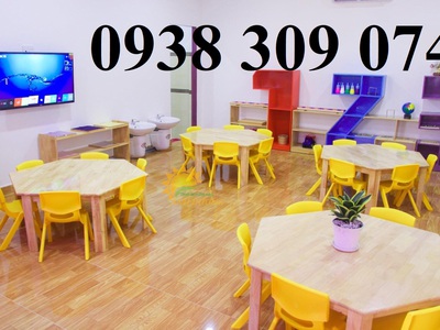Bàn gỗ mầm non, ghế gỗ mầm non, bàn gỗ vòng cung bệt mầm non 2