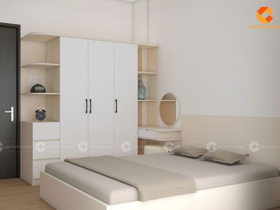 Combo Phòng Ngủ Gỗ Công Nghiệp Màu Kem Phối Trắng Hiện Đại 2