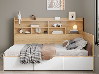 Giường Ngủ Gỗ Công Nghiệp Tích Hợp Kệ Đầu Giường Hiện Đại 2