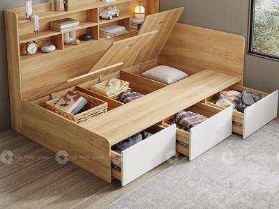 Giường Ngủ Gỗ Công Nghiệp Tích Hợp Kệ Đầu Giường Hiện Đại 1