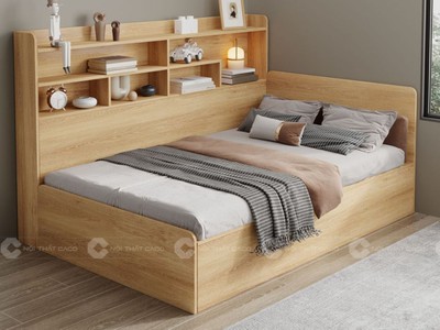 Giường Ngủ Gỗ Công Nghiệp Tích Hợp Kệ Đầu Giường Hiện Đại 0