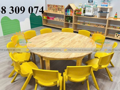 Bàn gỗ mầm non, ghế gỗ mầm non, bàn gỗ vòng cung bệt mầm non 9